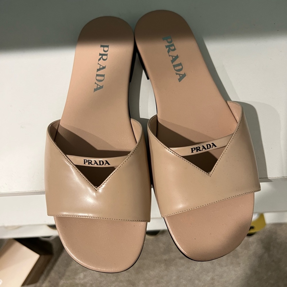 Prada Leather Logo Slide Sandals